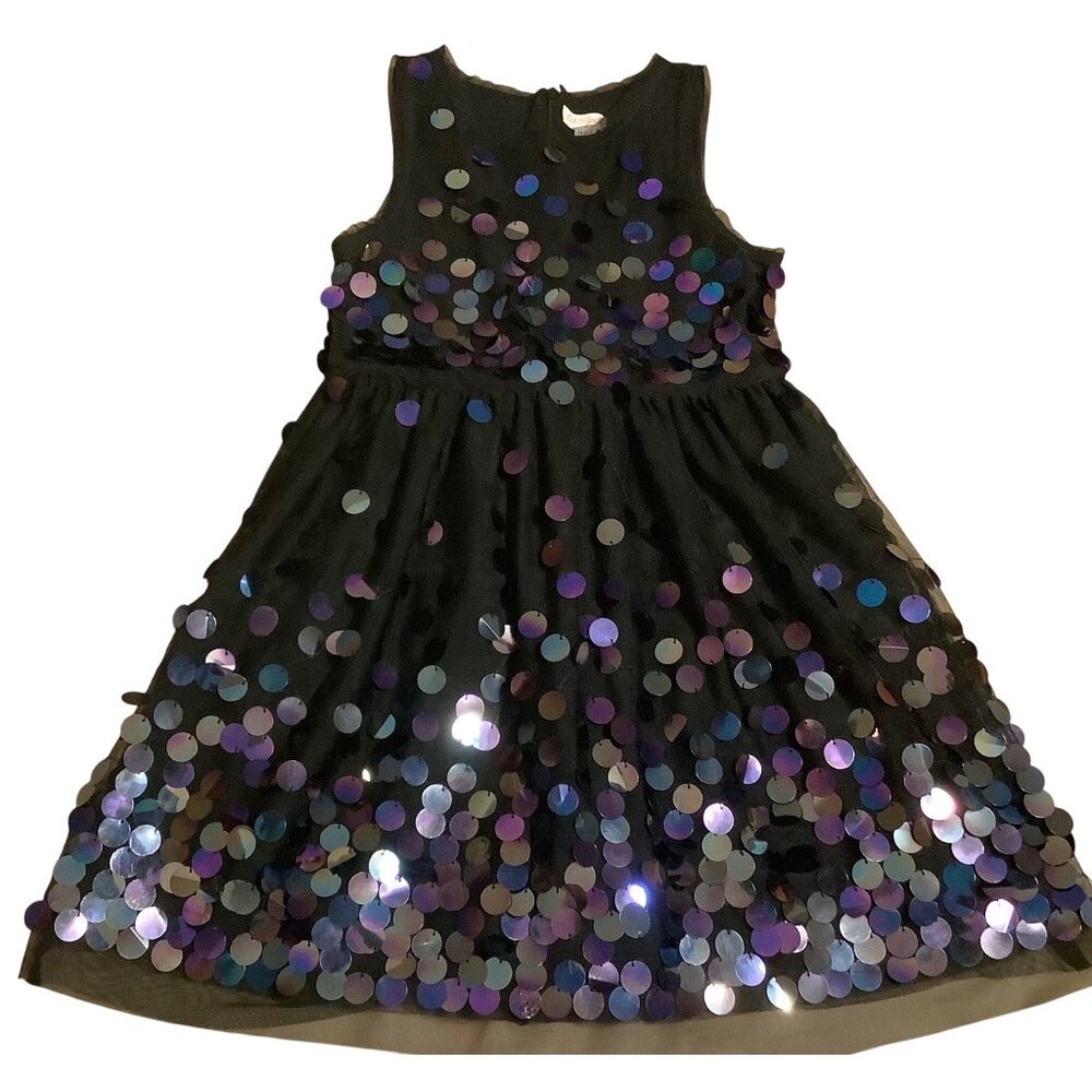 Cat & Jack Girls Black Sequin Dress M 7/8 Sleeveless Party Holiday Formal
